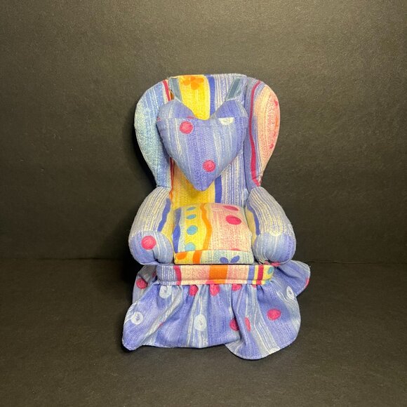 VTG 1998 Dritz Collectible Blue Stripes & Dots Pincushion Chair w/ Heart Pillo - Picture 1 of 10